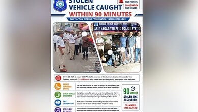 Hyderabad police recover stolen bike within 90 minutes, as shown in the image.