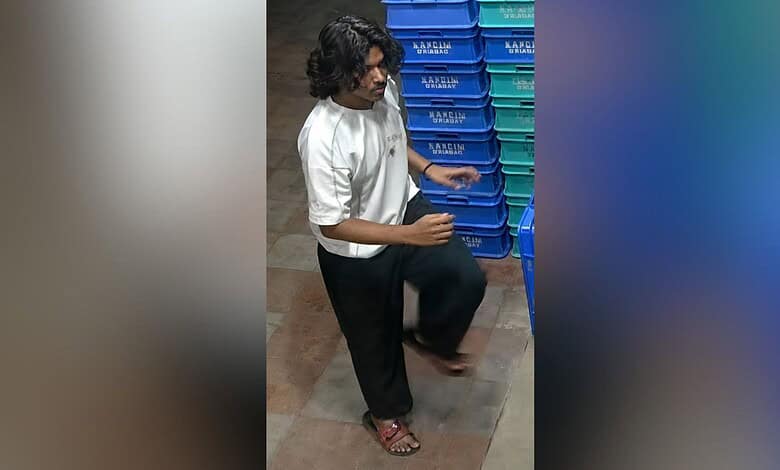Man stealing milk crates in Jeedimetla, video evidence captured.