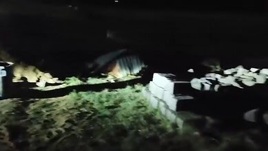 A pedetal for Sudarshan Reddy's statue is demolished in Warangal
