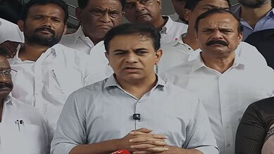 KTR addressing media on land irregularities in Telangana land deal.