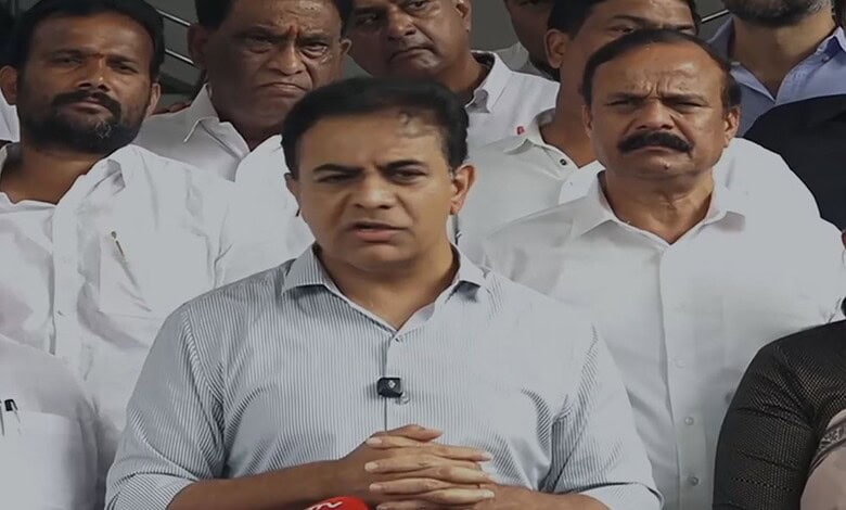 KTR addressing media on land irregularities in Telangana land deal.