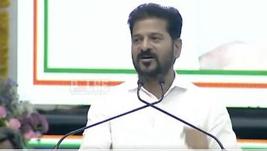 Revanth Reddy aadress a gathering in Hyderabad