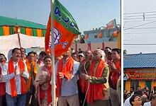 BJP workers hoist party flag during Independence Day celebrations in India.