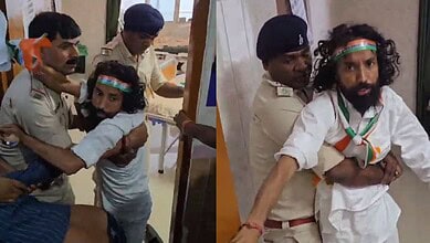 Police stop Devendra Mahto from joining Tiranga Rally in Jharkhand.