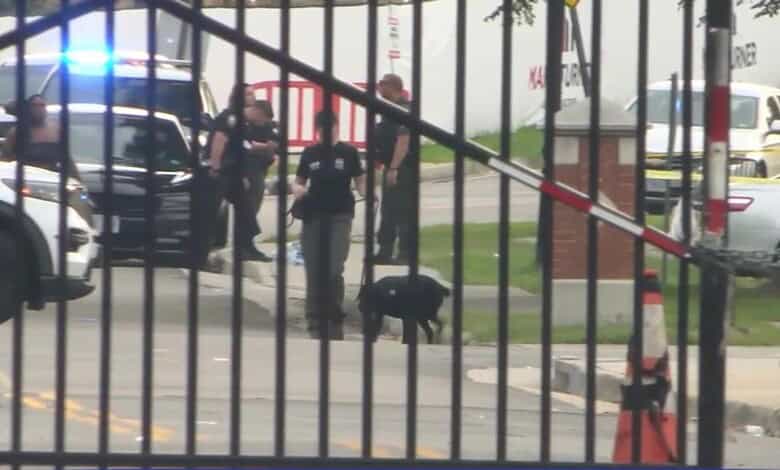 Police and emergency responders at Virginia State University campus after shooting incident.