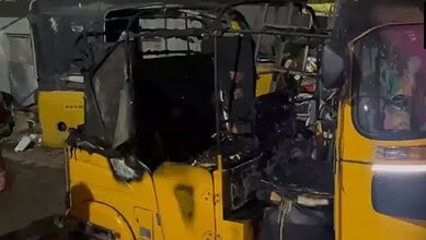 An auto rickshw gutted in fire