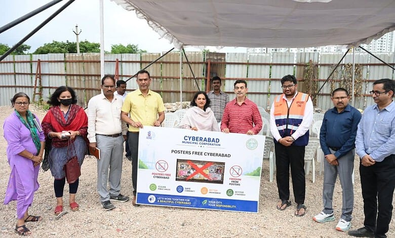 Cyberabad Municipal Corporation Commissioner G Srijana launches the "poster free cyberabad campaign"