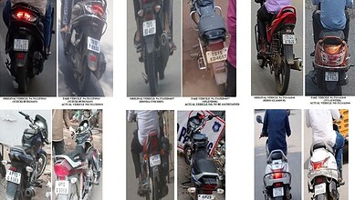 Motorcycles and scooters with fake number plates seized by Hyderabad police.