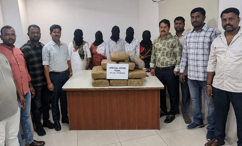 Hyderabad CCS team with arrested drug peddlers