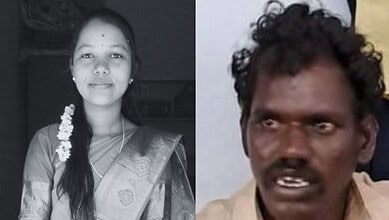 Two individuals, a young woman and a man, in a split-screen image, both with serious expressions.