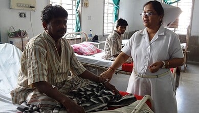 An image of a nurse attending to a patient used for representatinal purpose