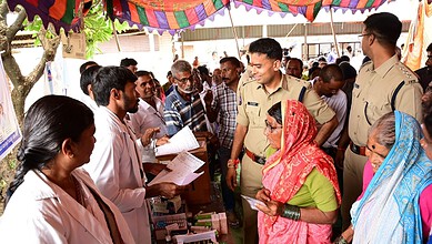 Adilabad SP Akhil Mahajan interacts with people during a programme