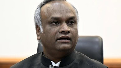 Priyank Kharge speaking at a public event or press conference.