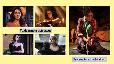 Collage of women portraying characters from the movie 'Toxic' and Gandhari from Mahabharata.