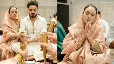 Dhurandhar singer Afsana Khan performing puja during a religious ceremony.
