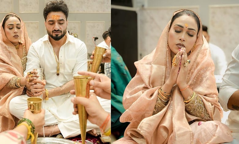 Dhurandhar singer Afsana Khan performing puja during a religious ceremony.