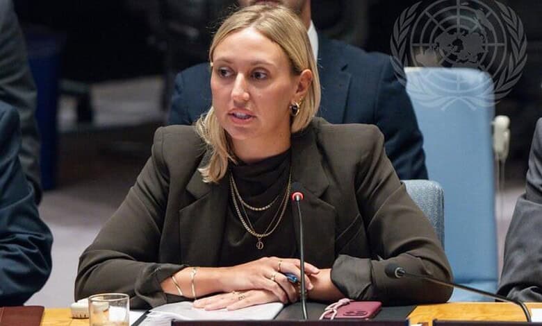 UN official speaking at a meeting about Gaza aid restrictions and humanitarian challenges.