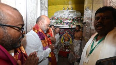 Union Minister of State for Home Bandi Sanjay Kumar visits Ujjaini Mahakali Temple in Secunderabad