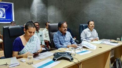 Telangana Special Chief Secretary for Rural Development and Panchayat Raj Department, M Dana Kishore conducting a meeting