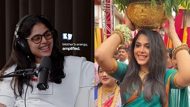 Faria Abdullah visiting Bonalu festival in Hyderabad, smiling with traditional attire.