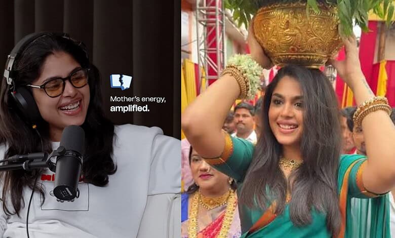 Faria Abdullah visiting Bonalu festival in Hyderabad, smiling with traditional attire.