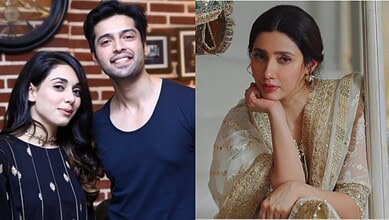 Mahira Khan reacts to Fahad Mustafa's wedding post, with a thoughtful expression.