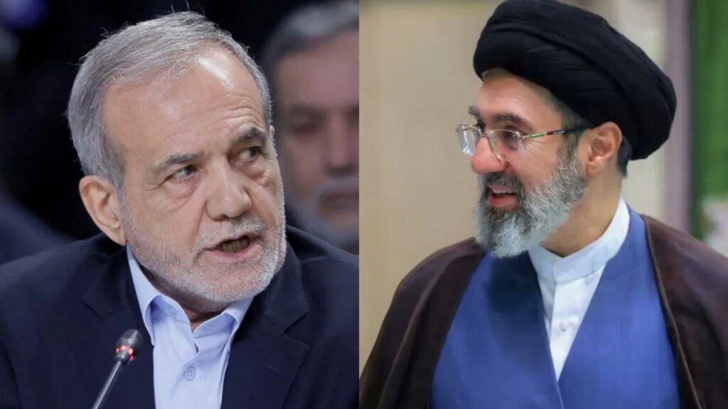 Iran President Masoud Pezeshkian and Supreme Leader Mojtaba Khamenei.