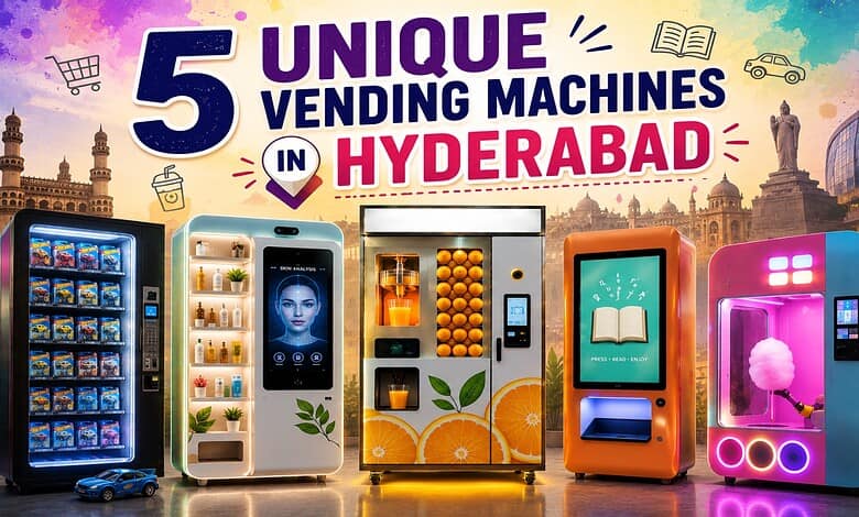 Five innovative vending machines in Hyderabad offering diverse products and services.