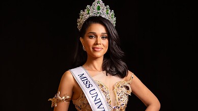 Miss Universe Pakistan 2026 Misbah Arshad wearing a crown and sash in a beauty pageant.