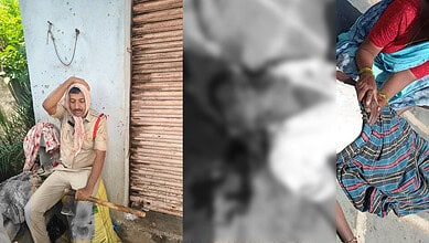 Injured SI Naveen Kumar (left) body of one of the deceased (right)