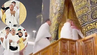 Pakistani Prime Minister performing Umrah at the Kaaba during Saudi visit.