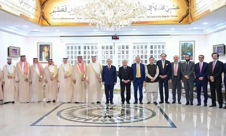 Saudi and Pakistani officials in a formal meeting for agriculture export discussions.