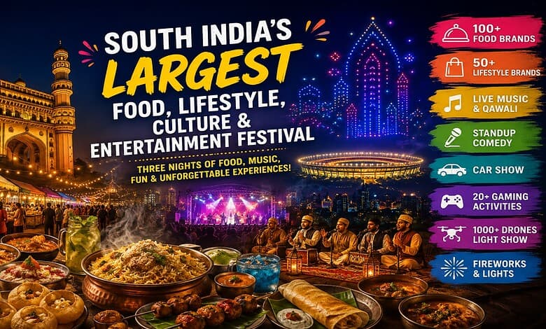 South India's largest food, music, and entertainment festival with food stalls, live music, and fireworks.