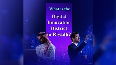 Two men discussing digital innovation in Riyadh Digital District.
