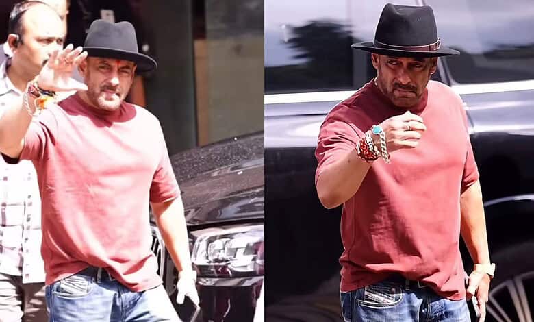 Salman Khan celebrating Rakhi, wearing a tilak and casual attire with a hat.