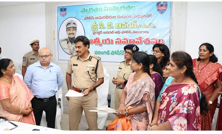 Police officials and women gather at a ceremony for TG-VEER scheme launch in Telangana.