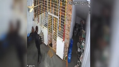 CCTV footage showing a man stealing a hundi from a temple in Sangareddy.