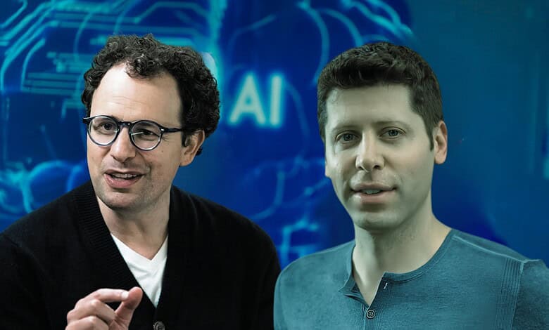 Two men in front of a digital AI-themed background at The Siasat Daily event.