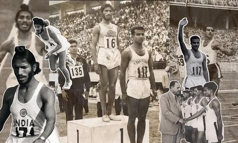 Indian athletes at a track and field event, with one on the podium and others preparing for the race.