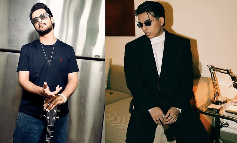Anuv Jain and Atif Aslam wearing sunglasses in stylish settings for music event.