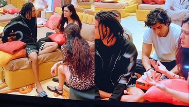 Participants in a discussion during Bigg Boss 20 live feed clips.