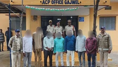 Seven BRS leaders detained outside ACP Office Gajwel in Telangana.