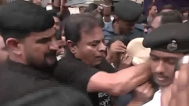 Clash between police and protesters outside Telangana Assembly during KTR, Harish Rao detention.