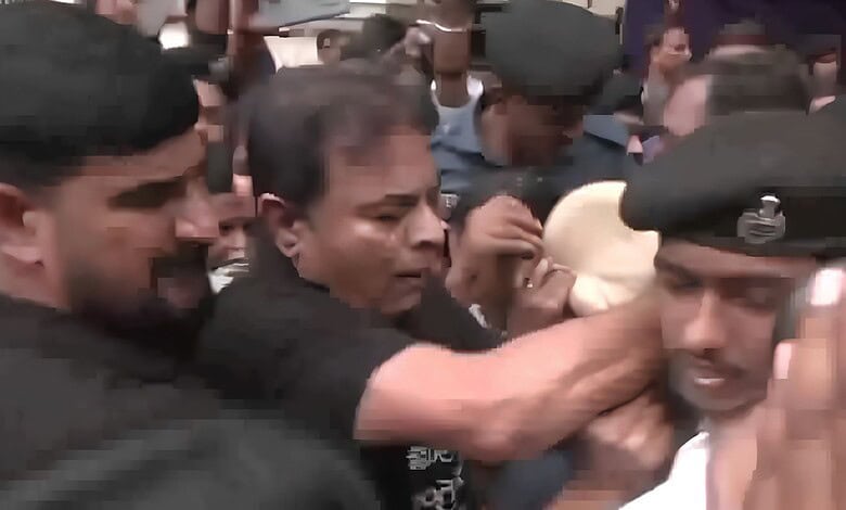 Clash between police and protesters outside Telangana Assembly during KTR, Harish Rao detention.