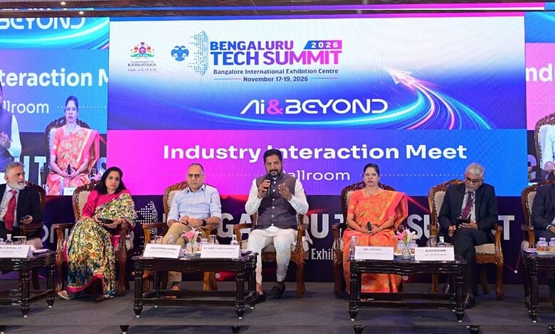 Industry leaders participate in a panel discussion at Bengaluru Tech Summit 2023.