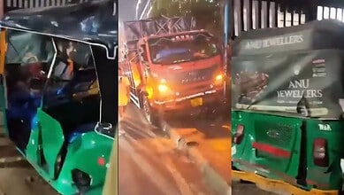 Auto rickshaw and vehicle crash in Hyderabad, causing damage and traffic disruption.