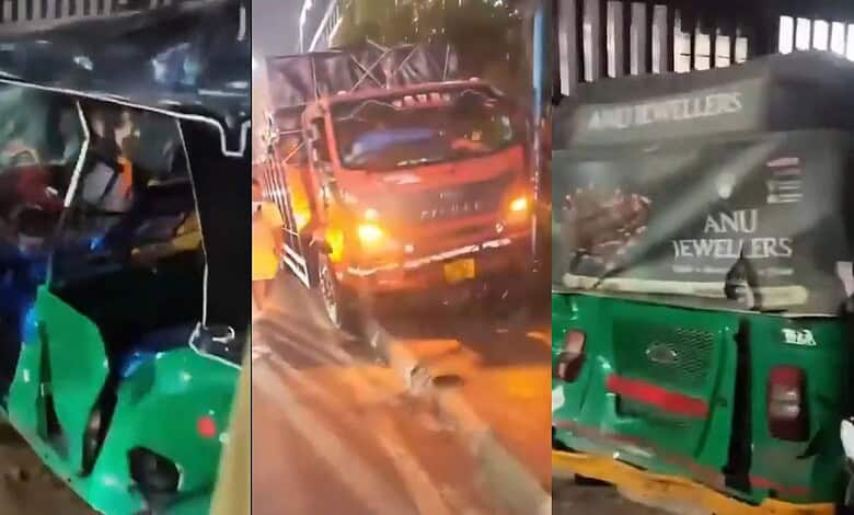 Auto rickshaw and vehicle crash in Hyderabad, causing damage and traffic disruption.