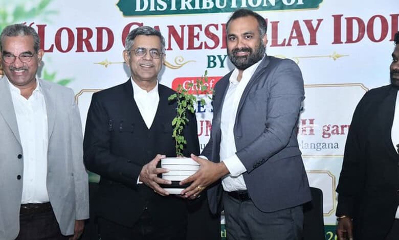 Eco-Friendly Clay Ganesh Idols Distributed at Telangana High Court