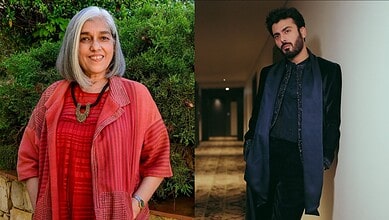 Ratna Pathak Shah and Fawad Khan at a public event, smiling and posing for the camera.