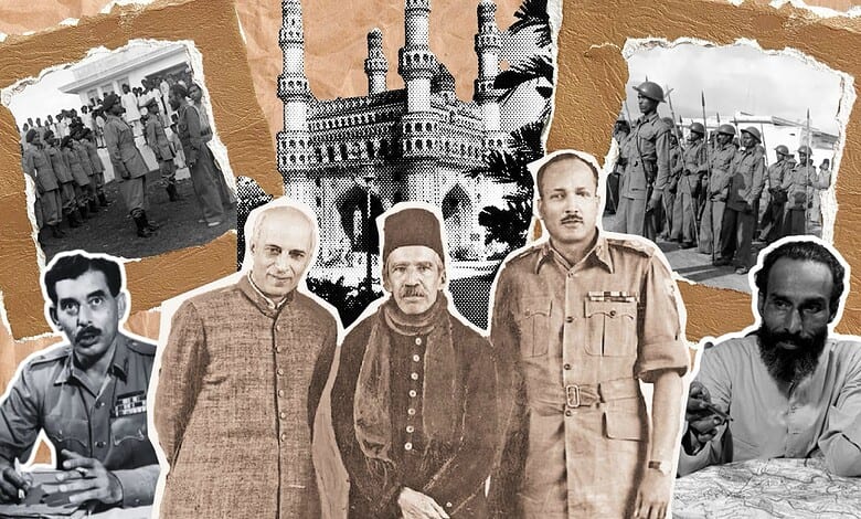 Historical black and white photos with leaders and a mosque, representing cultural heritage.